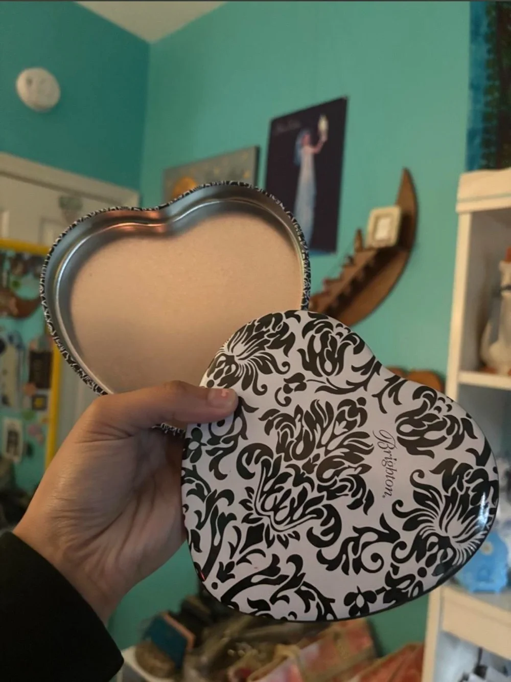 Black and White Brighton Heart Shaped Metal Gift Tin/ Trinket Tin